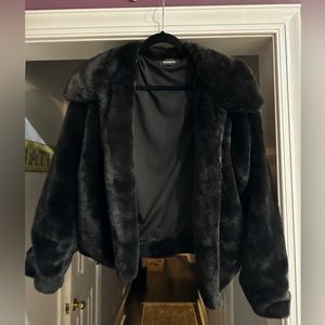 Express, Black Faux Fur Short Coat